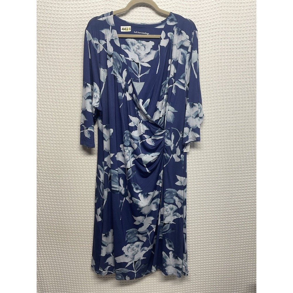 Soft Surroundings Womens Navy Blue Hyannis Rose Floral Faux Wrap Dress Size 2X - Picture 10 of 16